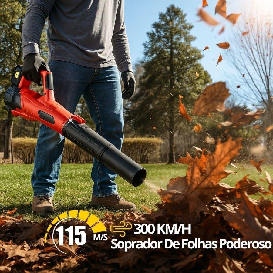         Soprador de Folhas Ultra Potente 21V com 2 Baterias de Longa Duração – Alta Performance para Uso Doméstico e Profissional       