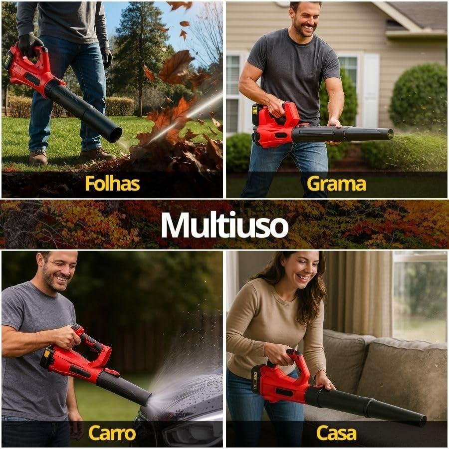         Soprador de Folhas Ultra Potente 21V com 2 Baterias de Longa Duração – Alta Performance para Uso Doméstico e Profissional       