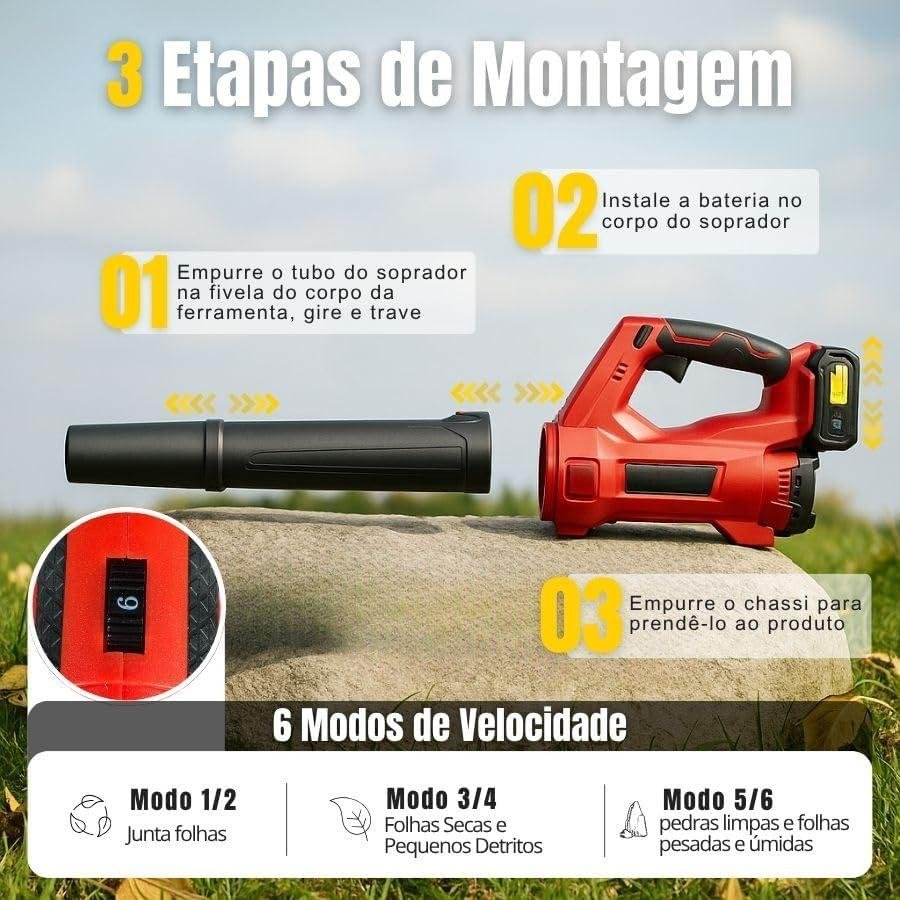         Soprador de Folhas Ultra Potente 21V com 2 Baterias de Longa Duração – Alta Performance para Uso Doméstico e Profissional       