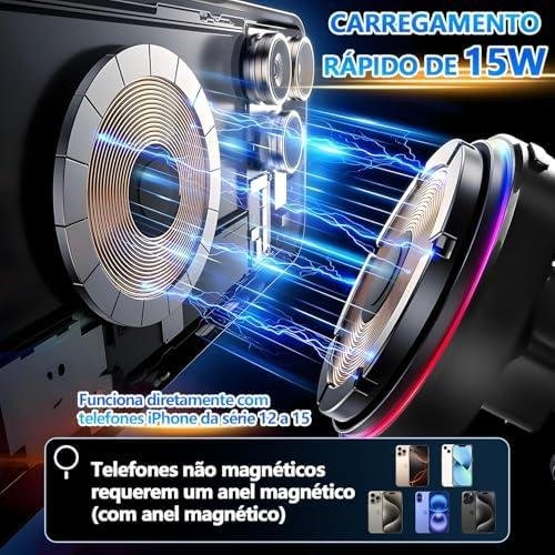         Tundala Suporte Veicular, Suporte Celular Carro 15W, com Clipe de Ar Condicionado para Carro, Pode Girar 360 Graus, Compatível com iPhone 16, 15, 14, 13 e 12       