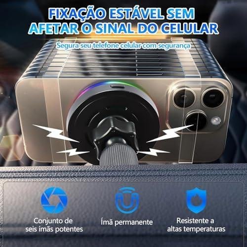         Tundala Suporte Veicular, Suporte Celular Carro 15W, com Clipe de Ar Condicionado para Carro, Pode Girar 360 Graus, Compatível com iPhone 16, 15, 14, 13 e 12       