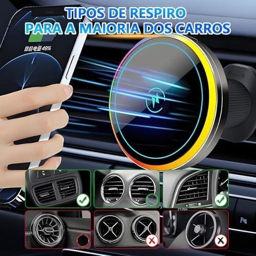         Tundala Suporte Veicular, Suporte Celular Carro 15W, com Clipe de Ar Condicionado para Carro, Pode Girar 360 Graus, Compatível com iPhone 16, 15, 14, 13 e 12       