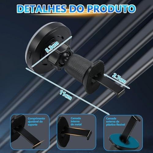         Tundala Suporte Veicular, Suporte Celular Carro 15W, com Clipe de Ar Condicionado para Carro, Pode Girar 360 Graus, Compatível com iPhone 16, 15, 14, 13 e 12       