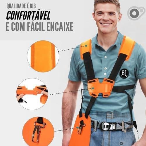         Cinto Especial De Sustentação Cor Preto E Laranja Bjb Equipamentos Roçadeiras Multimarcas Compativel com Modelos 33cc, 43cc, 52cc, 63cc Tamanho Único Universal, Confortavel Duplo Ombro Especial       