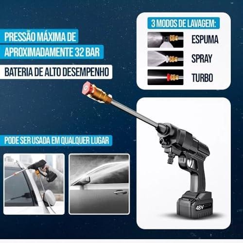         Lava Jato Portátil Alta Pressão Sem Fio – 2 Baterias  Maleta de Transporte – Bivolt       
