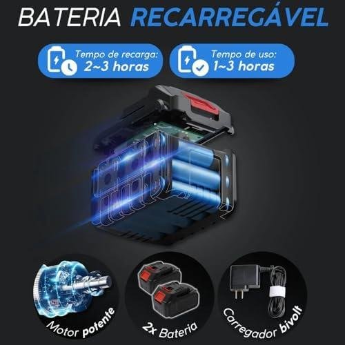         Lava Jato Portátil Alta Pressão Sem Fio – 2 Baterias  Maleta de Transporte – Bivolt       